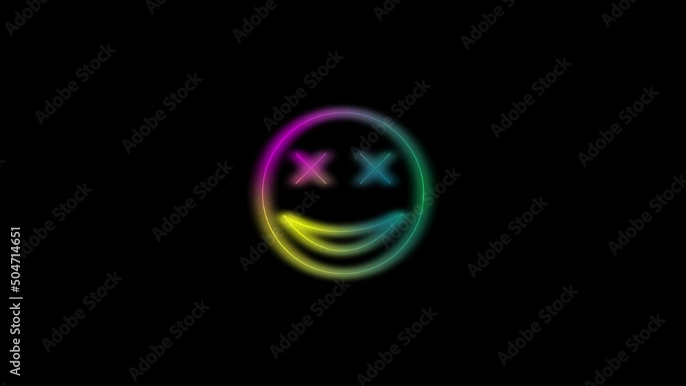 Poster color picture of funny face on a black background. colored face with closed eyes. distortion liquid 