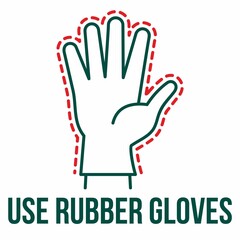 Use rubber Gloves. Medical glove use icon. Vector modern sign with protected human hand for hospital or lab.
