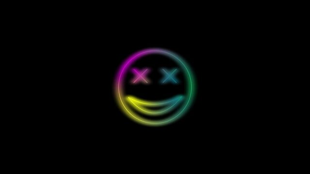 Color picture of funny face on a black background. colored face with closed eyes. Distortion liquid style transition icon for your project. 4K video animation for motion graphics and compositing.