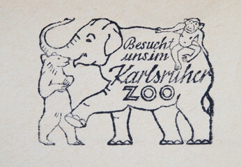 briefmarke stamp frankierung post letter mail brief zoo karlsruhe werbung slogan papier paper...