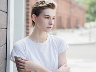 Summer portrait of beautiful young woman.