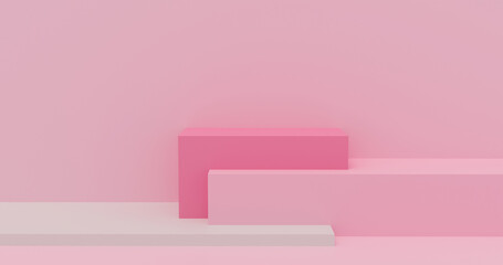 3d rendering of 3 stages pink square podium banner background in minimal scene for advertising product display