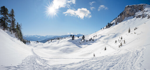 dreamy winter landscape rofan alps, austria tirol - obrazy, fototapety, plakaty