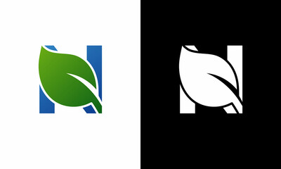 Initial Letter N With Leaf Logo design vector graphic concept illustrations. Green leaf logo Template vector Design