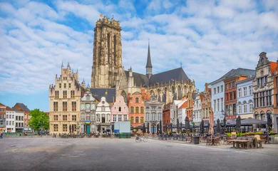 Fotobehang Mechelen, Belgium. View of old buildings on Grote Markt square © bbsferrari