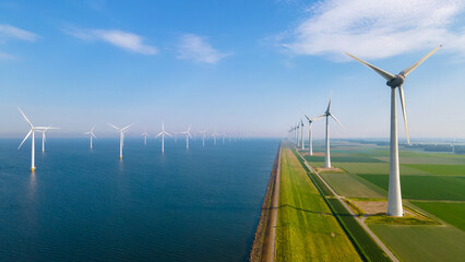 Offshore Windmill farm in the ocean Westermeerwind park, windmills isolated at sea on a beautiful...