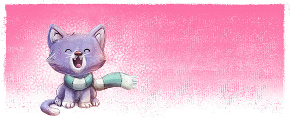 Gray cat illustration with scarf
