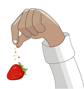 Main sucrant une fraise