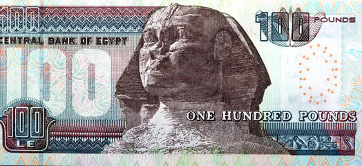 Large fragment of the reverse side of 100 LE one hundred Egyptian pounds banknote series 2014...