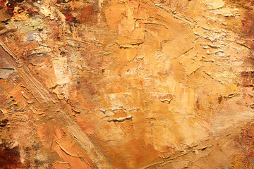 canvas with paint strokes, texture of orange and yellow oil or acrylic paint on canvas close-up