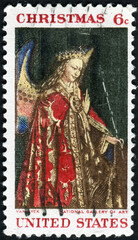 USA - CIRCA 1968: Postage stamp printed in the United States of America shows picture of Angel Gabriel, from Eyck's Annunciation