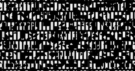 Render with flat black and white abstract geometric pattern