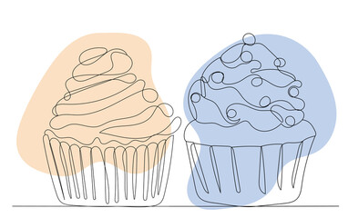 cakes drawing by one continuous line, vector