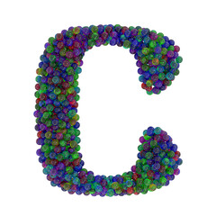 Letter C made of colorful glass balls, isolated on white, 3d rendering