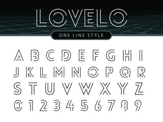 LOVELO Double line monogram alphabet and tech fonts. Lines font regular uppercase and lowercase. Vector illustration.