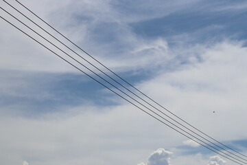 Fototapeta premium The blue clear sky and transmission lines