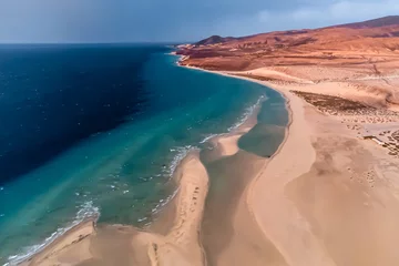 Papier Peint photo autocollant Plage de Sotavento, Fuerteventura, Îles Canaries playa de sotavento de jandía Drohne Luftaufnahme Landschaft
