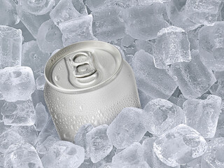 Can of cold beverage, ice cubea of juicy. Summer refreshing drink