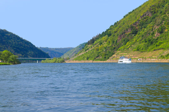 Boating in Brodenbach on Moselle river, Rheinland Pfalz - Germany