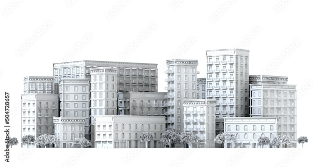 Canvas Prints Beautiful city with periodic style buildings. 3D rendering illustration