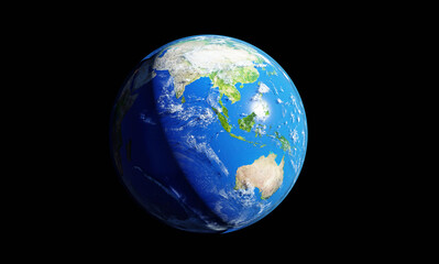 Beautiful blue Planet Earth 3D model rendering illustration.