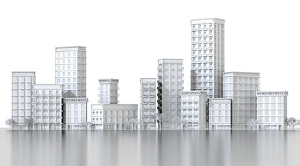 Beautiful city with periodic style buildings. 3D rendering illustration
