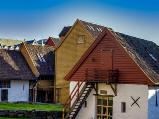 Bryggen (the dock), or Tyskebryggen, historical Hanseatic buildings on the eastern side of the Vågen harbour in Bergen, Vestland, Norway