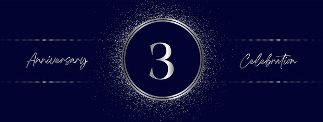 3 years anniversary celebration with silver color isolated on midnight blue background. Vector design for greeting card, birthday party, wedding, event party, and invitation card. 