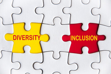 Diversity and inclusion text on missing jigsaw puzzle. Diversity concept