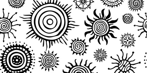 Ethnic background, sun symbols, vector design. Seamless pattern. 