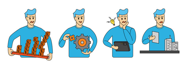 Set of Business and Financial Illustration, Activity In a Business, Running and Management of a Business Concept. Vector Illustration.