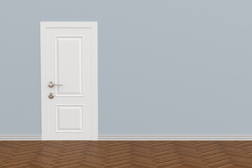 closed wooden door in hall. 3D illustration