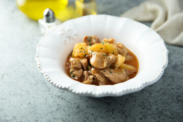 Homemade turkey ragout with pineapple