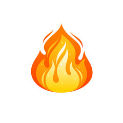 Fire icon, flame emoticon, flare emblem, emoji for virtual communication in chats, instant messengers. Vector colorful flat illustration isolated on white background