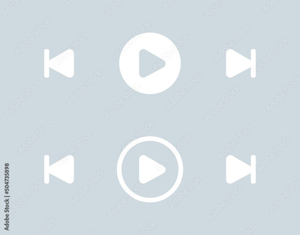 Poster media player buttons in white colors. modern playback of multimedia application.