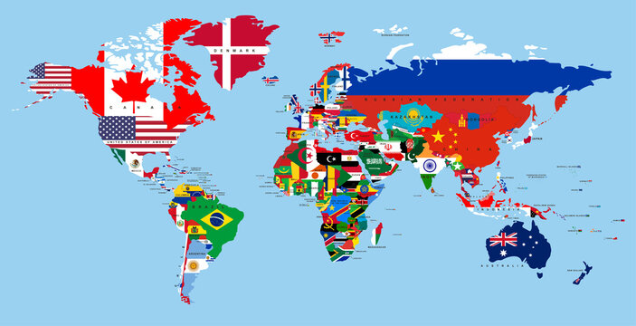 Vector map of the world with countries in the form of national flags