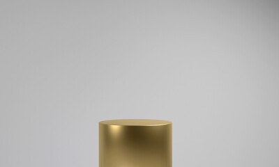 Luxury gold blank podium for product . Mock up winner podium cylinder block, 3d render illustration, pedestal isolated on white background, abstract minimal concept