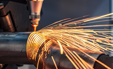 CNC Laser cutting of metal, modern industrial technology. - 504737462
