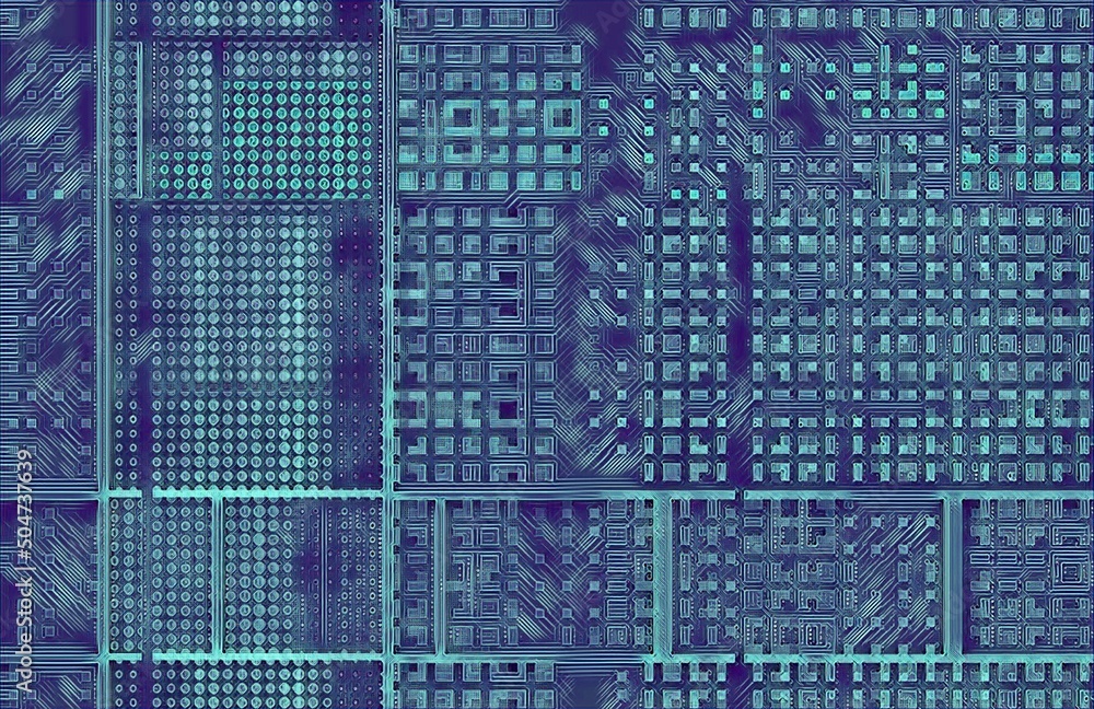 Aufkleber stylized computer motherboard with cpu processors and chips with connections