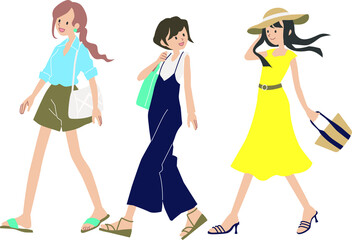 夏旅をする女性三人