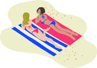 ビーチで日焼けをする女性二人