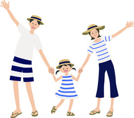 ボーダーのペアルックを着る親子