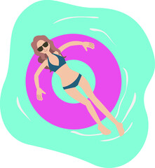 浮き輪の上でリラックスする女性