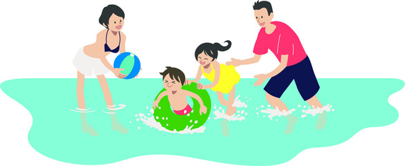 海水浴を楽しむ家族