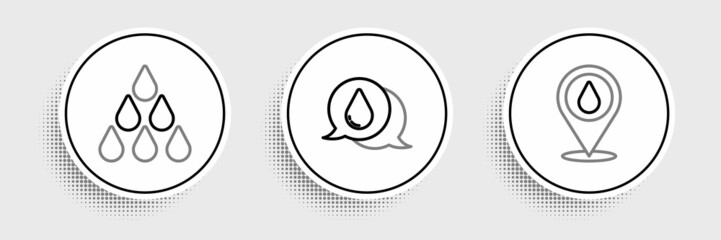 Set line Water drop with location, and icon. Vector