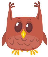 Funny cartoon owl with big eyes. Vector illustration. Design for print, children book illustration