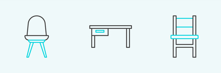 Set line Chair, and Office desk icon. Vector