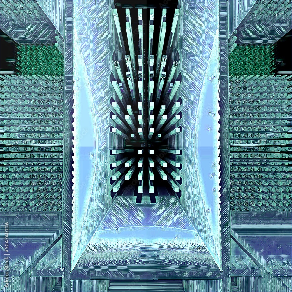 Aufkleber 3d exploding view of computer motherboard in shades of blue and green