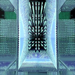 3D exploding view of computer motherboard in shades of blue and green