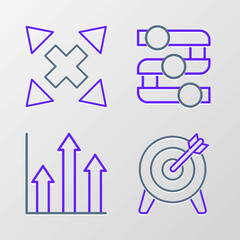 Set line Target, Pie chart infographic, Graph, chart, diagram and Many ways directional arrow icon. Vector